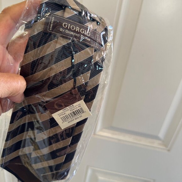 Men's Giorgio Handmade Tie Neckwear Stripe 100% Silk Brown & Tan - Picture 3 of 4